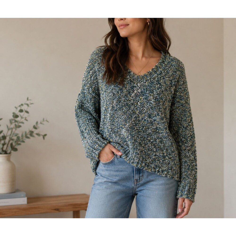 J Jill Sweater Womens PM Blue Textured Long Sleeve Knit Pullover Everyday Petite
